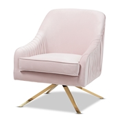 Baxton Studio Amaya Luxe and Glamour Light Pink Velvet Fabric Upholstered Gold Finished Base Lounge Chair